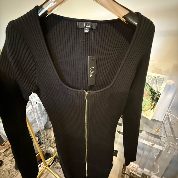 Lulu's Black Ribbed Midi Zippered Dress (NWT) - Picture 7 of 8